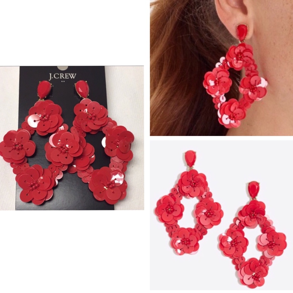 NWT J.Crew Sequin Statement BELVEDER Red Earrings